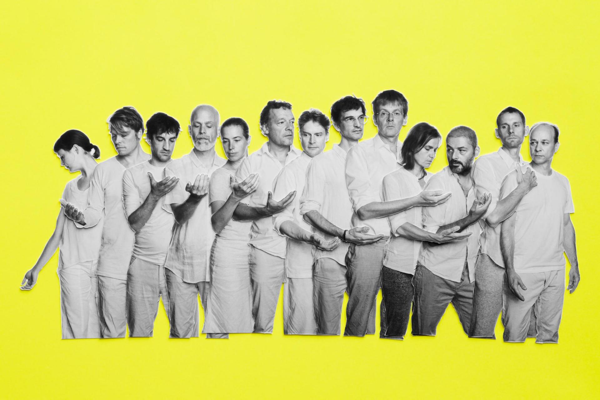 The ensemble in front of yellow background