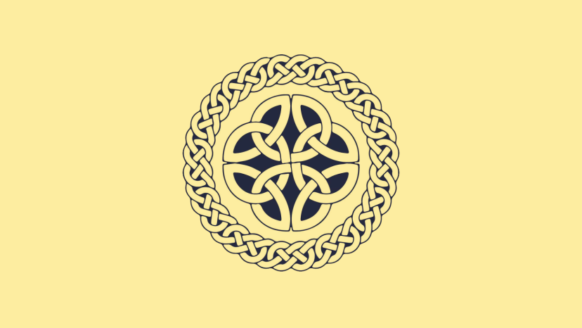 Eine Illustration eines keltischen Rings vor blassgelbem Hintergrund.